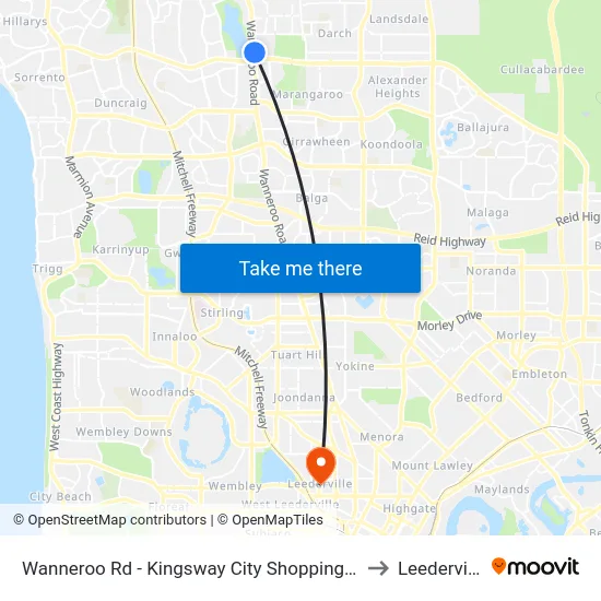 Wanneroo Rd - Kingsway City Shopping Ctr to Leederville map