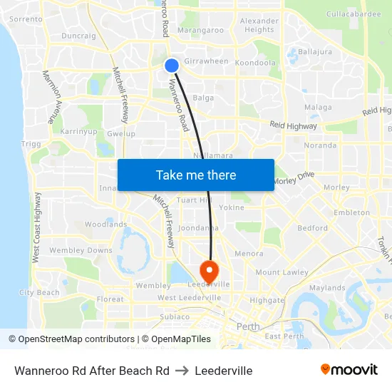 Wanneroo Rd After Beach Rd to Leederville map