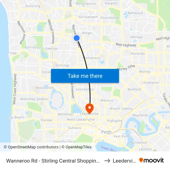 Wanneroo Rd - Stirling Central Shopping Ctr to Leederville map