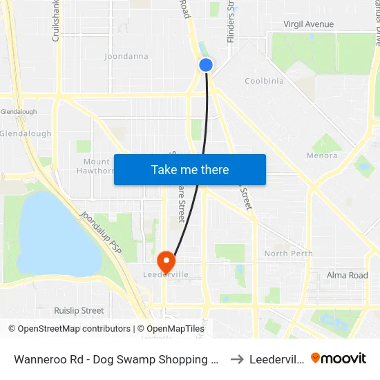 Wanneroo Rd - Dog Swamp Shopping Ctr to Leederville map
