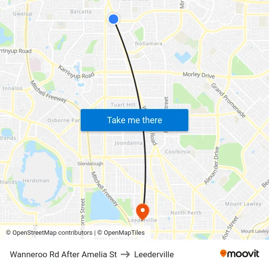 Wanneroo Rd After Amelia St to Leederville map