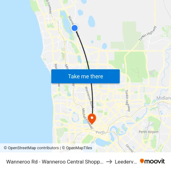 Wanneroo Rd - Wanneroo Central Shopping Ctr to Leederville map