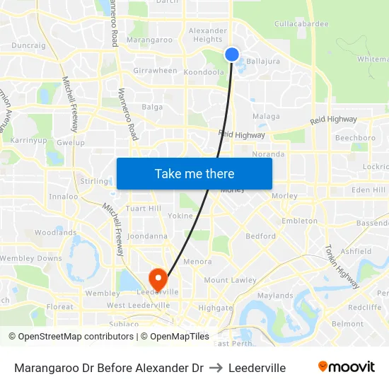 Marangaroo Dr Before Alexander Dr to Leederville map