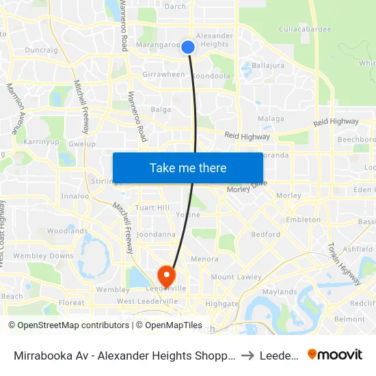 Mirrabooka Av - Alexander Heights Shopping Ctr Stand 2 to Leederville map