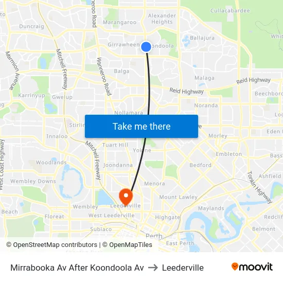 Mirrabooka Av After Koondoola Av to Leederville map