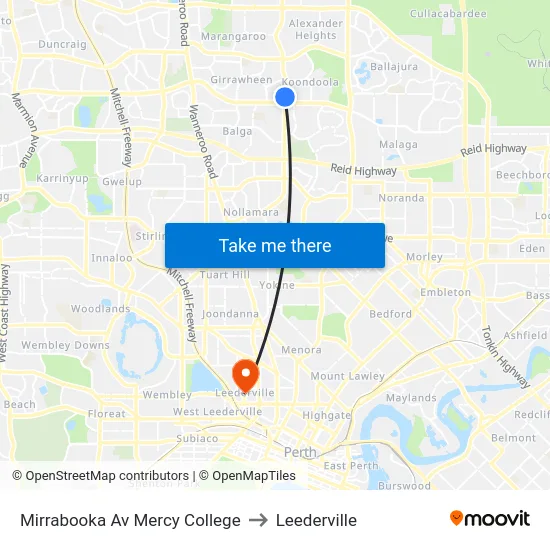 Mirrabooka Av Mercy College to Leederville map