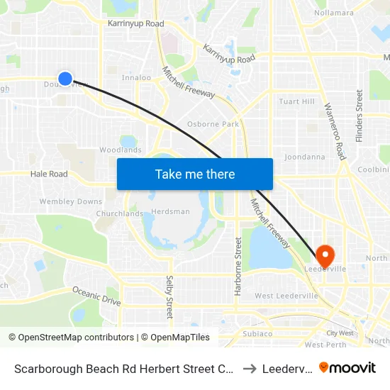 Scarborough Beach Rd Herbert Street Cat Id 27 to Leederville map