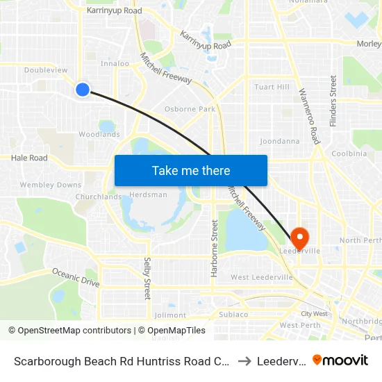 Scarborough Beach Rd Huntriss Road Cat Id 31 to Leederville map