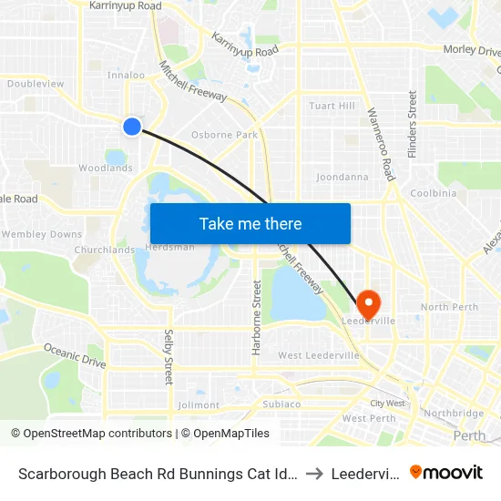 Scarborough Beach Rd Bunnings Cat Id 34 to Leederville map