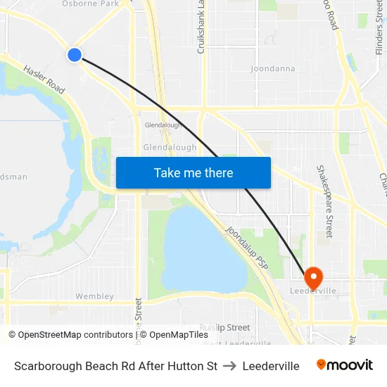 Scarborough Beach Rd After Hutton St to Leederville map
