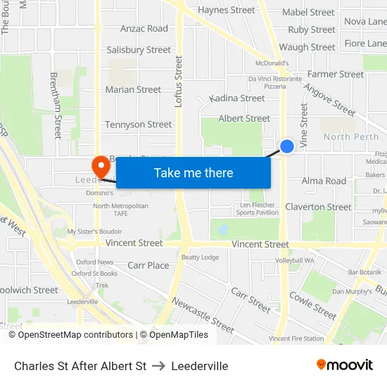 Charles St After Albert St to Leederville map