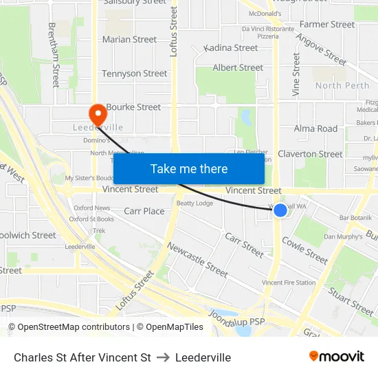 Charles St After Vincent St to Leederville map