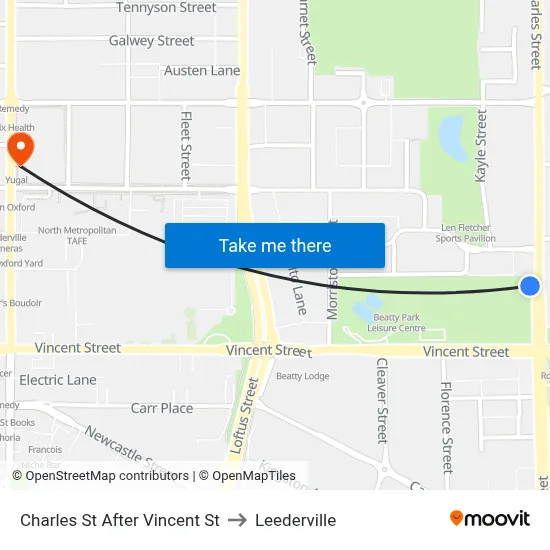 Charles St After Vincent St to Leederville map