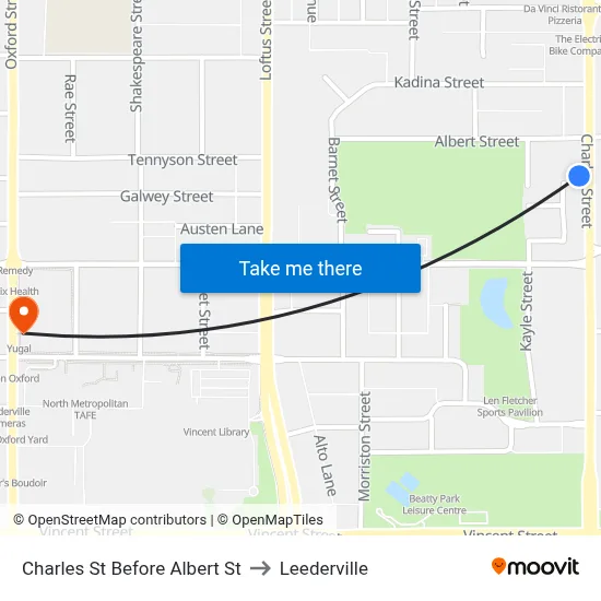 Charles St Before Albert St to Leederville map