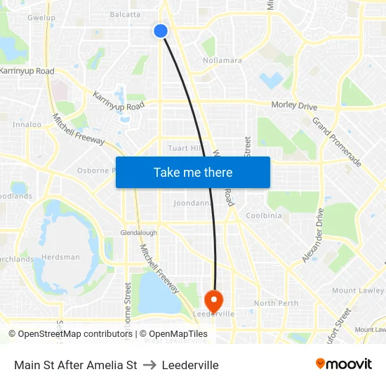 Main St After Amelia St to Leederville map