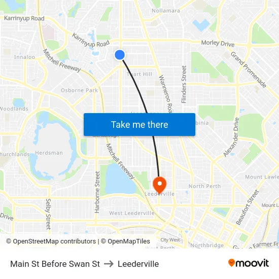 Main St Before Swan St to Leederville map