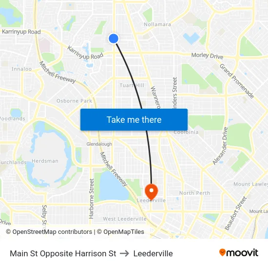 Main St Opposite Harrison St to Leederville map