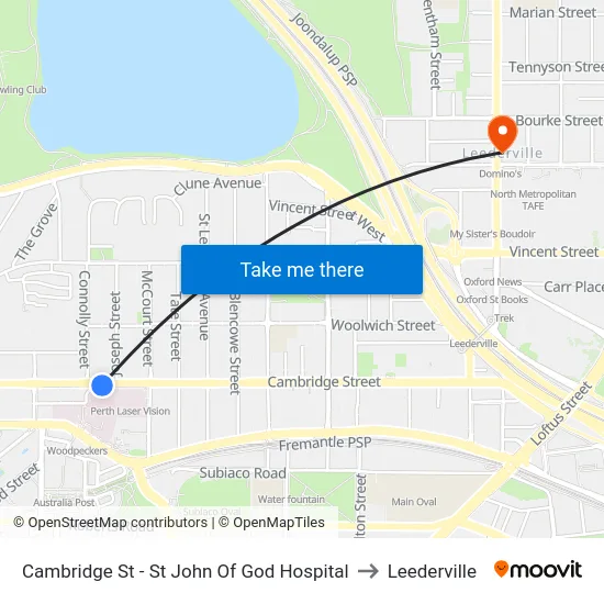 Cambridge St - St John Of God Hospital to Leederville map