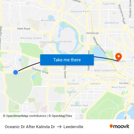 Oceanic Dr After Kalinda Dr to Leederville map