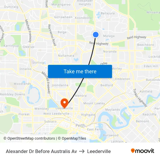Alexander Dr Before Australis Av to Leederville map