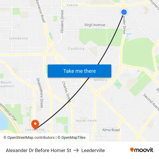 Alexander Dr Before Homer St to Leederville map