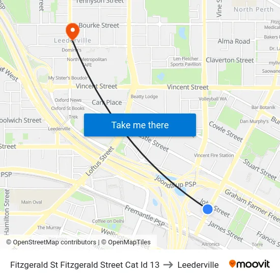 Fitzgerald St Fitzgerald Street Cat Id 13 to Leederville map
