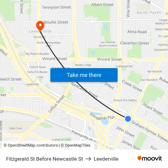 Fitzgerald St Before Newcastle St to Leederville map