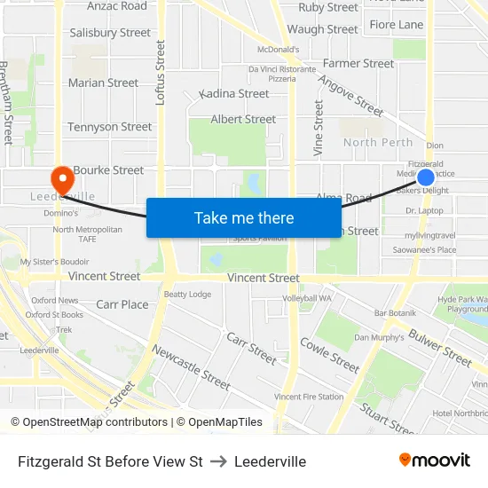 Fitzgerald St Before View St to Leederville map