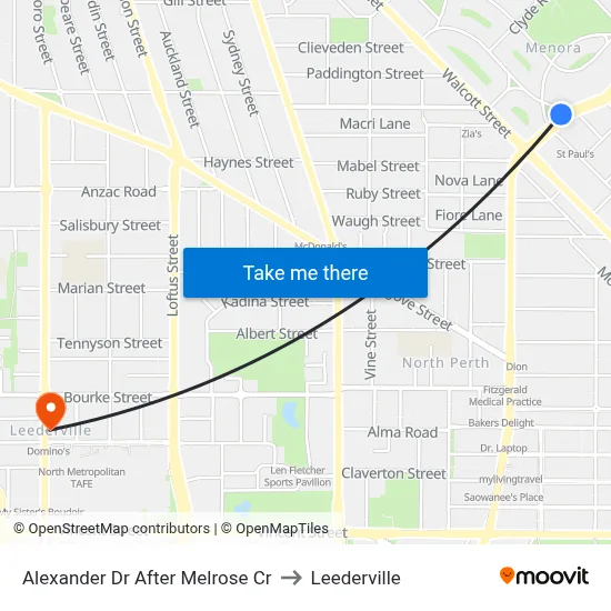 Alexander Dr After Melrose Cr to Leederville map
