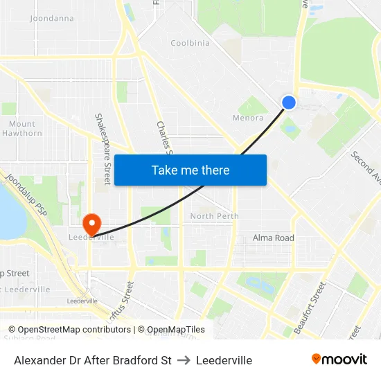 Alexander Dr After Bradford St to Leederville map