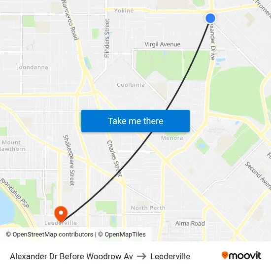 Alexander Dr Before Woodrow Av to Leederville map