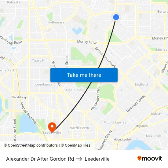 Alexander Dr After Gordon Rd to Leederville map