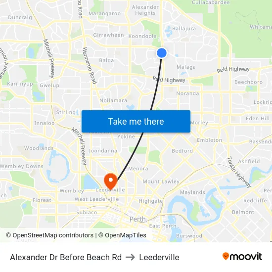 Alexander Dr Before Beach Rd to Leederville map