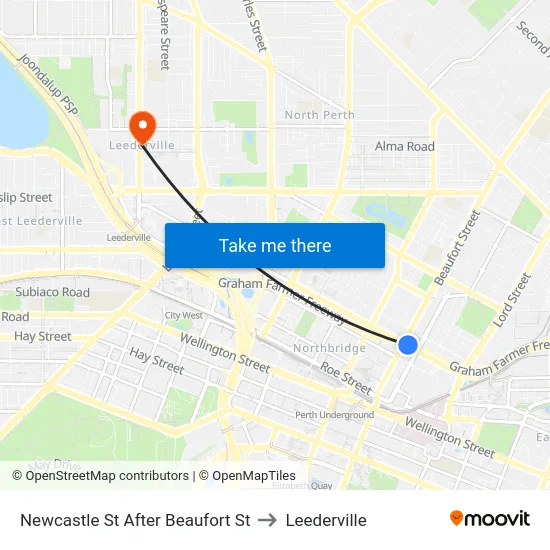 Newcastle St After Beaufort St to Leederville map