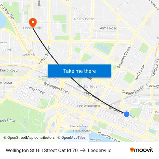 Wellington St Hill Street Cat Id 70 to Leederville map