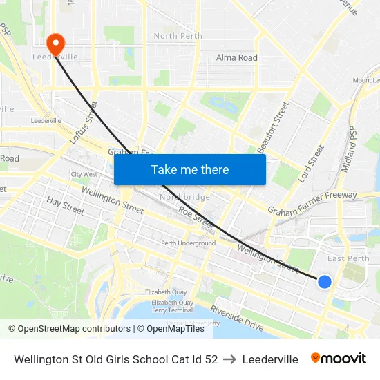 Wellington St Old Girls School Cat Id 52 to Leederville map