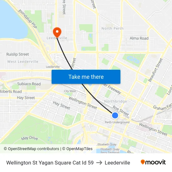 Wellington St Yagan Square Cat Id 59 to Leederville map
