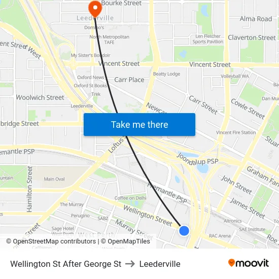 Wellington St After George St to Leederville map