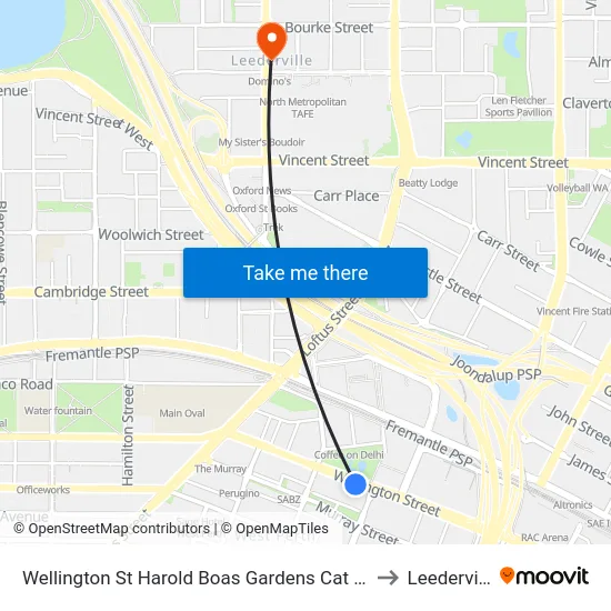 Wellington St Harold Boas Gardens Cat Id 41 to Leederville map