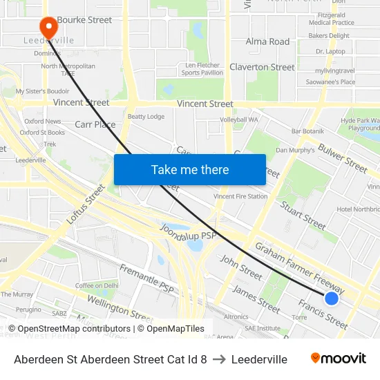 Aberdeen St Aberdeen Street Cat Id 8 to Leederville map