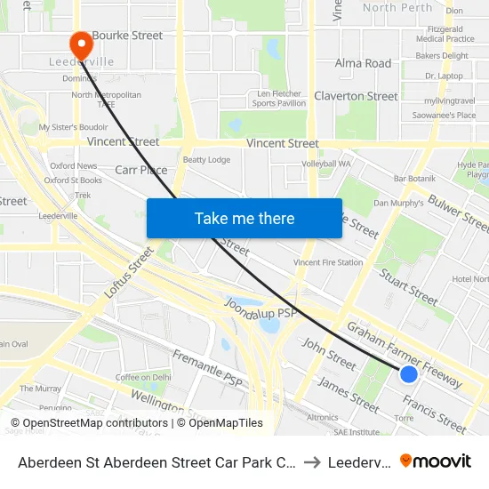 Aberdeen St Aberdeen Street Car Park Cat Id 9 to Leederville map