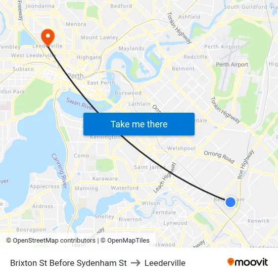Brixton St Before Sydenham St to Leederville map