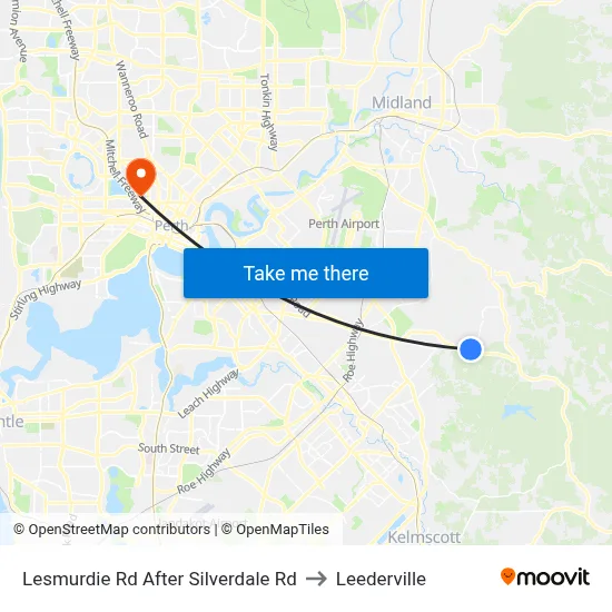 Lesmurdie Rd After Silverdale Rd to Leederville map