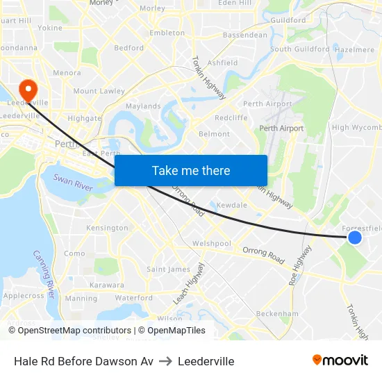 Hale Rd Before Dawson Av to Leederville map