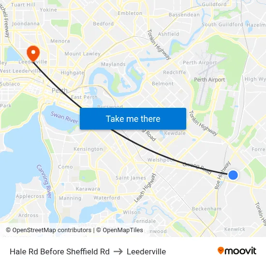 Hale Rd Before Sheffield Rd to Leederville map