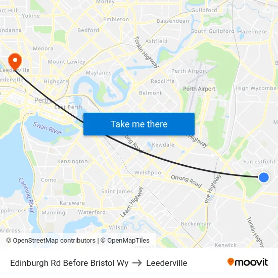 Edinburgh Rd Before Bristol Wy to Leederville map