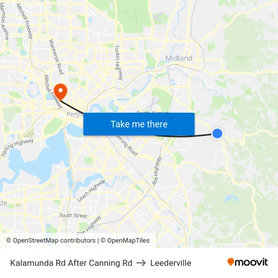 Kalamunda Rd After Canning Rd to Leederville map