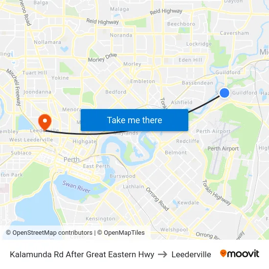 Kalamunda Rd After Great Eastern Hwy to Leederville map