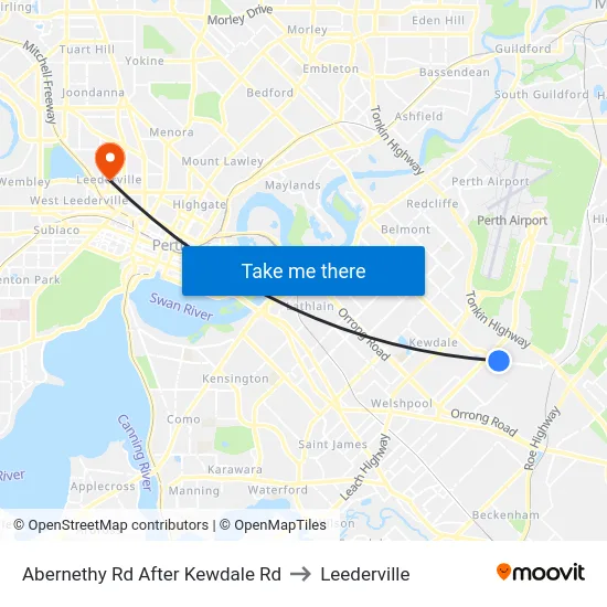 Abernethy Rd After Kewdale Rd to Leederville map