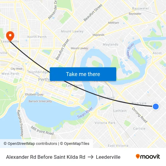 Alexander Rd Before Saint Kilda Rd to Leederville map
